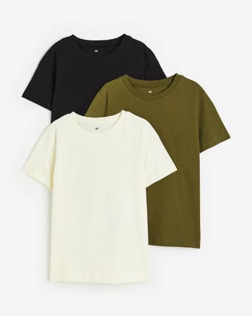 

Комплект футболок 3 штуки H&M, белый/черный/темно-зеленый