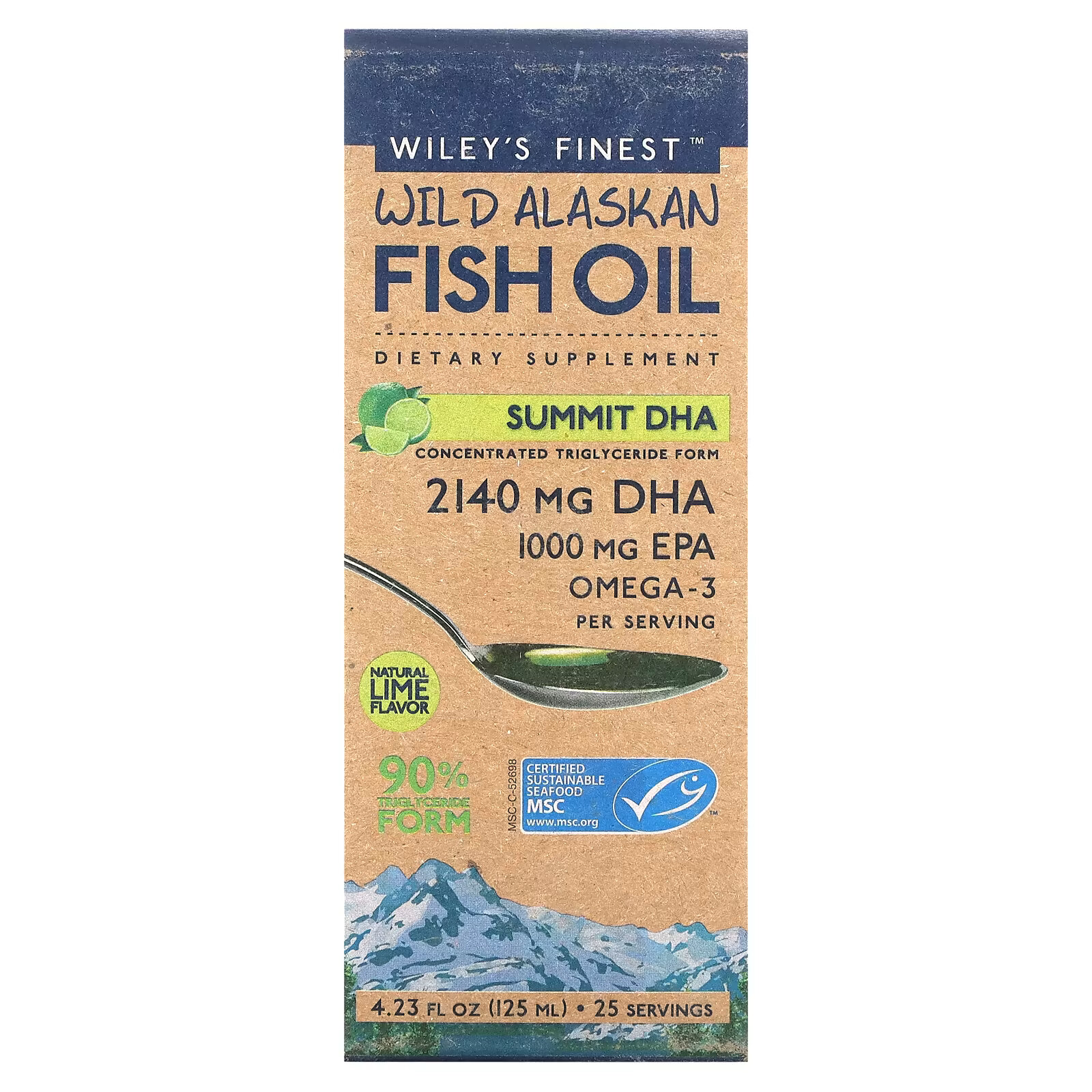 Wiley's Finest, Summit DHA, жир дикой аляскинской рыбы, с натуральным вкусом лайма, 125 мл (4,23 жидкой унции) wiley s finest жир дикой аляскинской рыбы 60 мягких таблеток