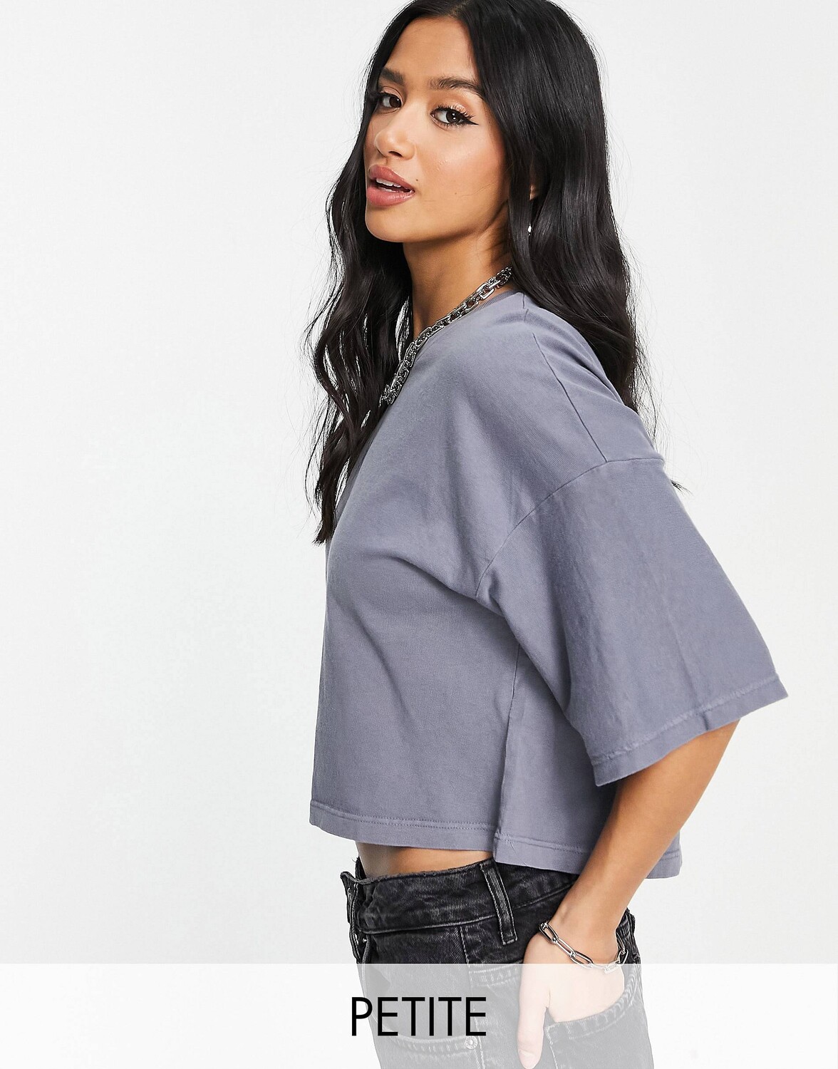 

Синяя джинсовая футболка свободного кроя с короткими рукавами Topshop Petite