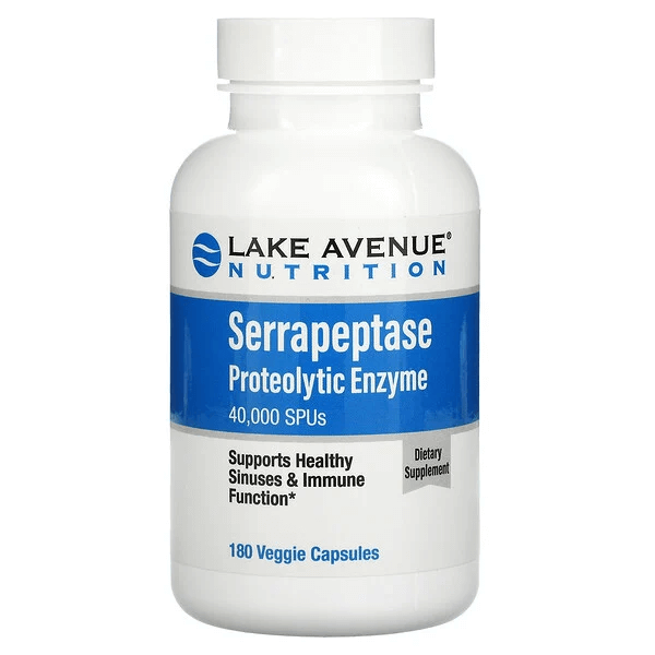 Cеррапептаза, протеолитический фермент, 40 000 SPU, 180 растительных капсул, Lake Avenue Nutrition