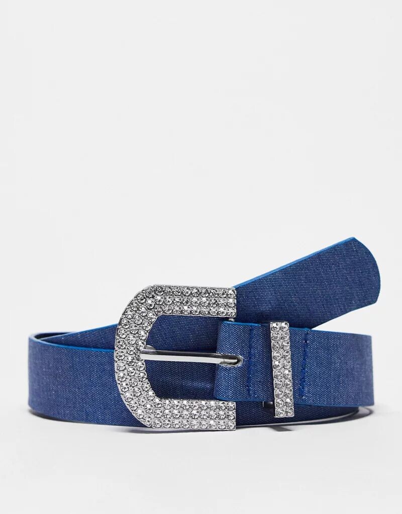 

Джинсовый ремень My Accessories London с крупной пряжкой со стразами