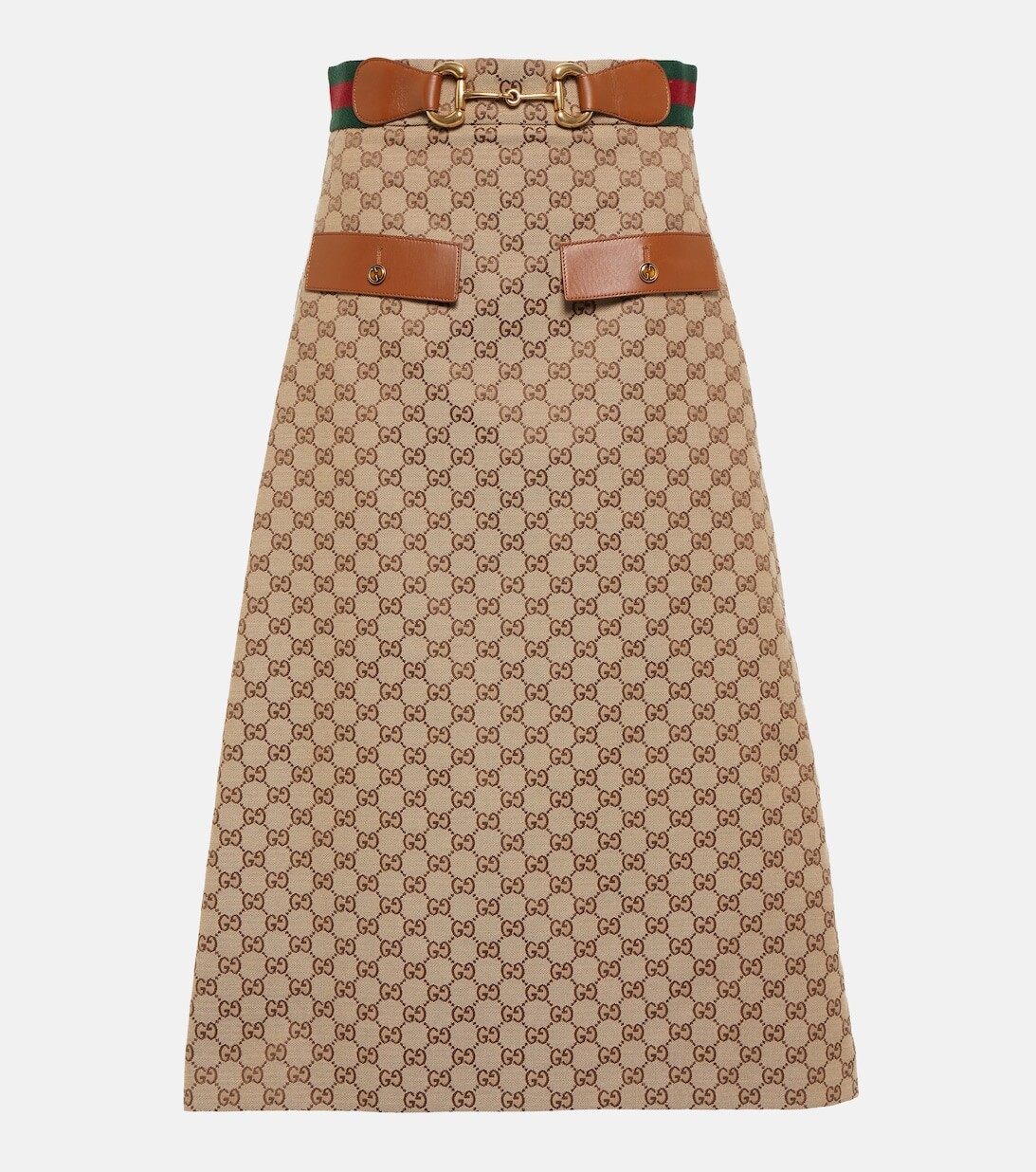 

Юбка миди из канваса Horsebit с узором GG GUCCI, коричневый