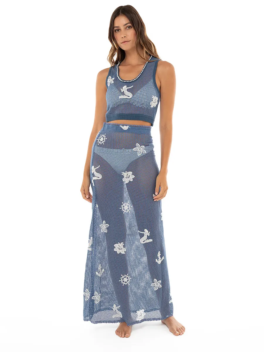 

Укороченный топ Эмиль Agua Bendita, цвет Ocean Embroidery