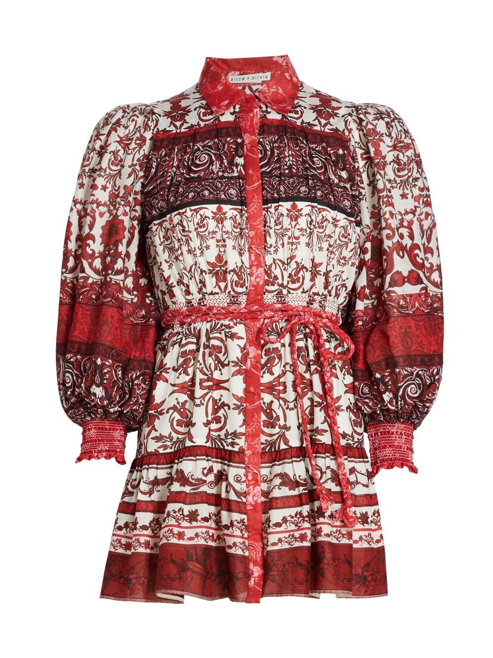 

Хлопковое мини-платье Tiffie с поясом Alice + Olivia, белый