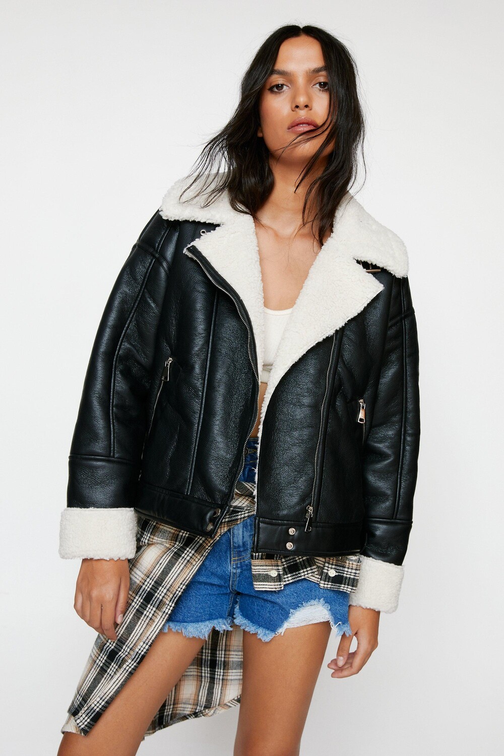 

Куртка-авиатор на подкладке Essentials Borg Nasty Gal, черный