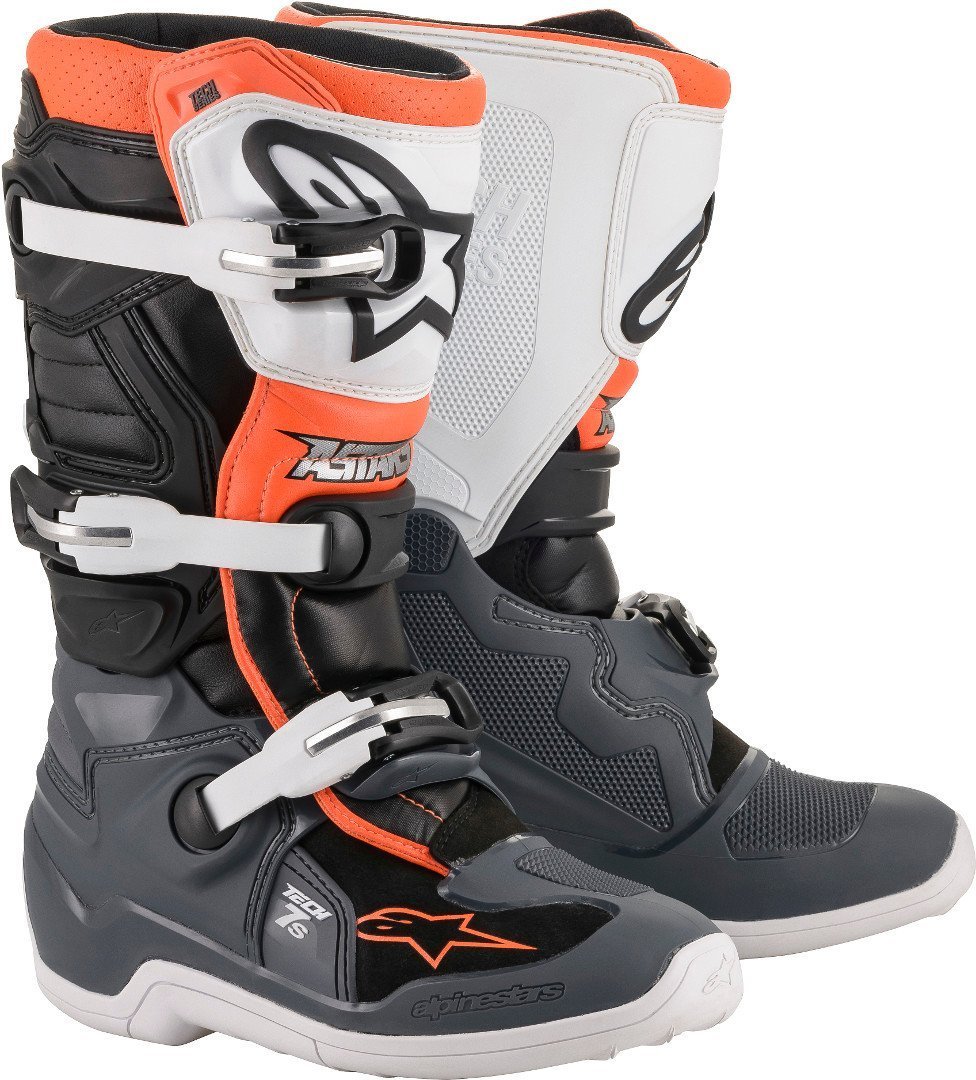 Ботинки для мотокросса Alpinestars Tech 7S Youth, серый/белый/оранжевый молодежные ботинки для мотокросса tech 7s alpinestars серый белый оранжевый