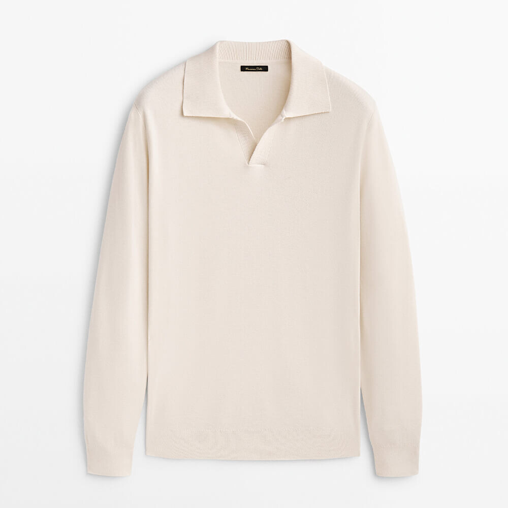 

Свитер Massimo Dutti Milano Knit Cotton Polo Collar, кремовый