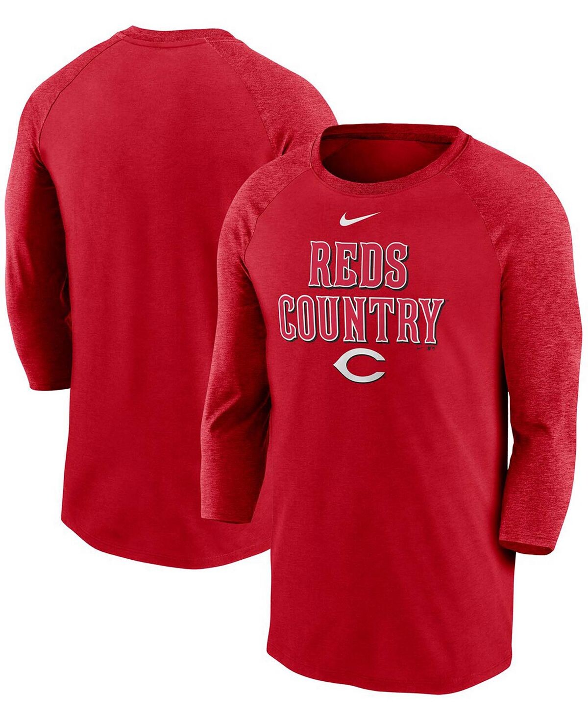 

Мужская красная футболка cincinnati reds local phrase tri-blend с рукавом 3/4 реглан Nike, красный