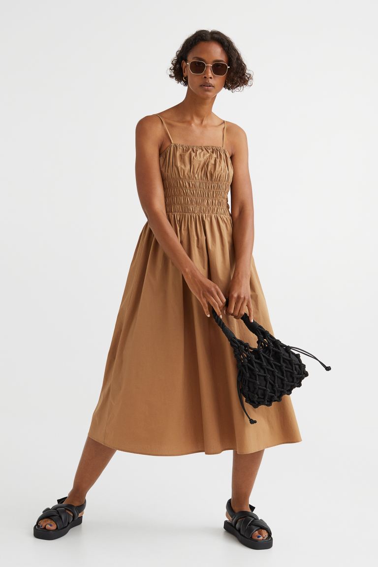 Платье с эластичными сборками H&M, темно-бежевый