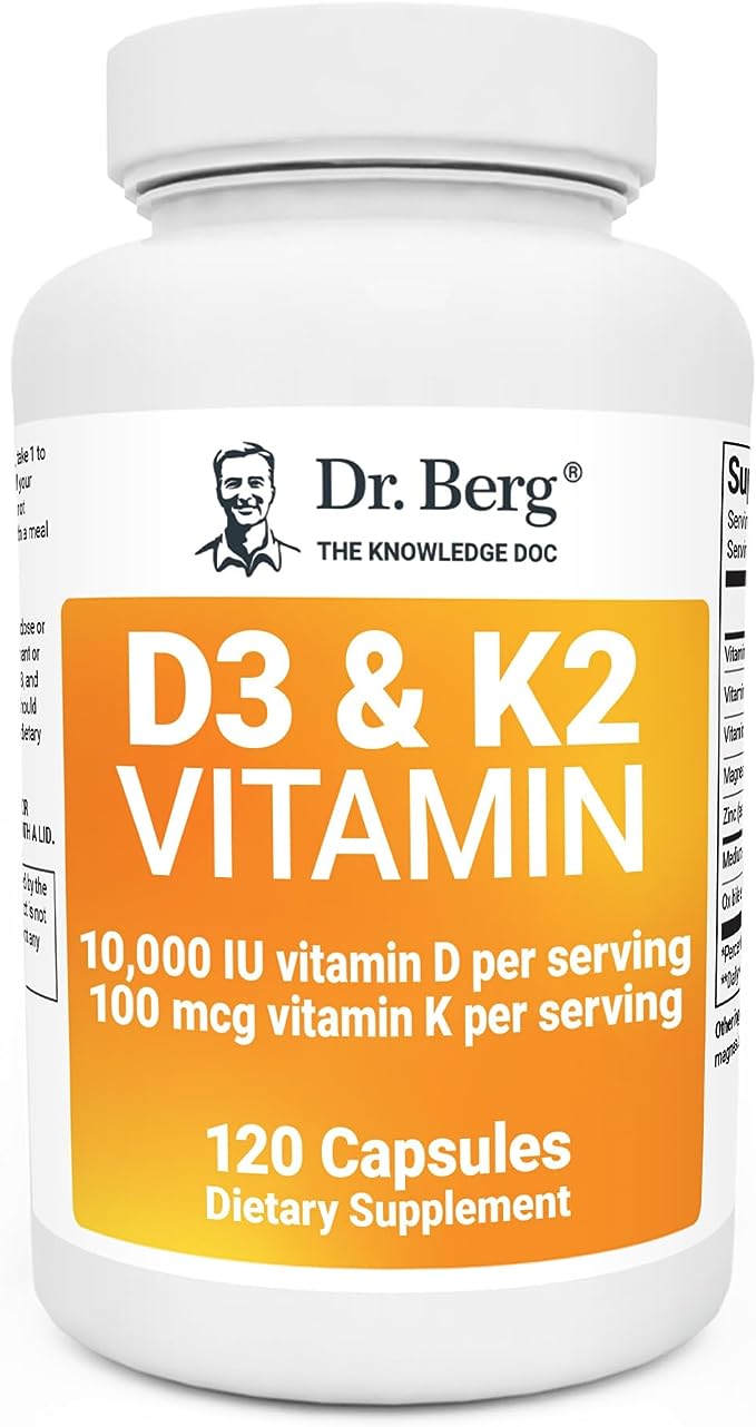 Витамин D3 K2 от Dr. Berg с маслом MCT — включает 10 000 МЕ витамина D3, 100 мкг витамина K2 MK7, 120 капсул витамин d3 k2 pure therapro rx 100% liposomal 5000 ме 10 мл