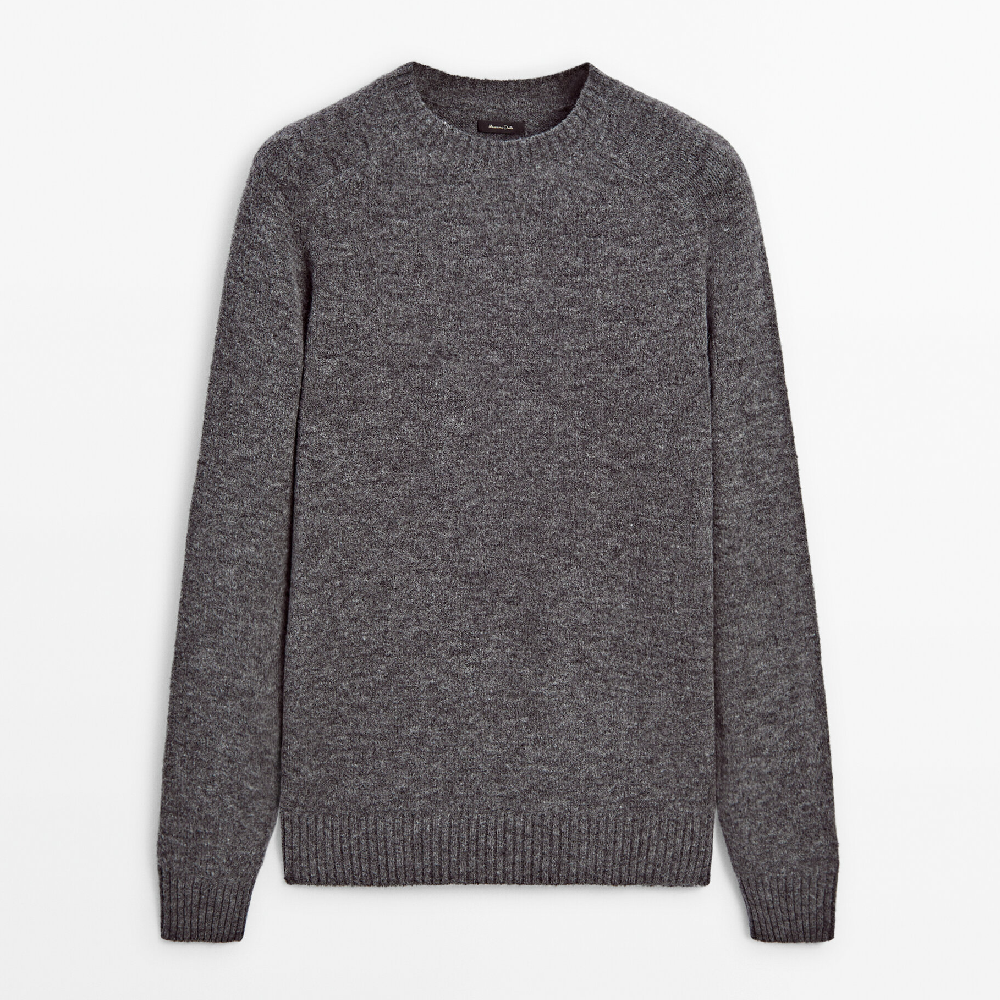 Свитер Massimo Dutti Brushed Wool Blend Knit, темно-серый свитер massimo dutti wool blend ribbed knit polo темно серый