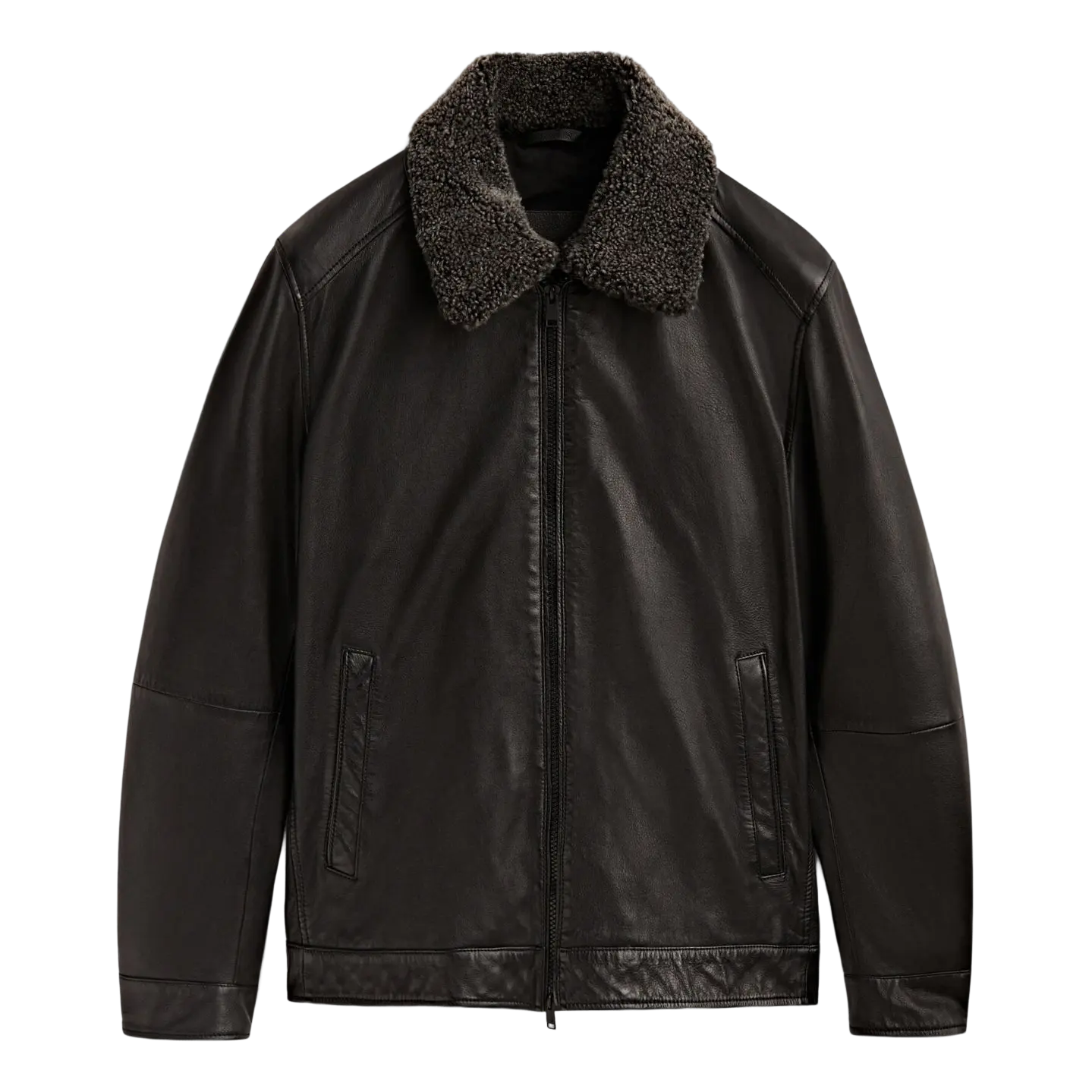 

Кожаная куртка Massimo Dutti Nappa with Faux Fur Collar, черный