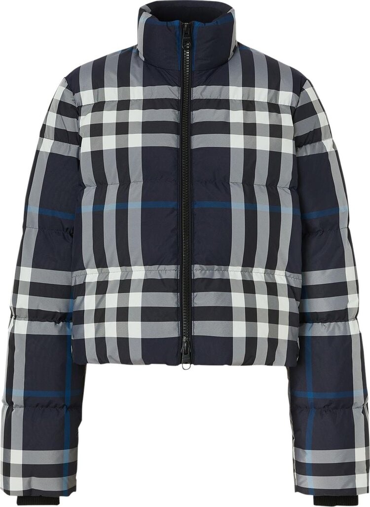 

Пуховик Burberry Night Check Cropped Puffer Jacket 'Dark Charcoal Blue/White', синий