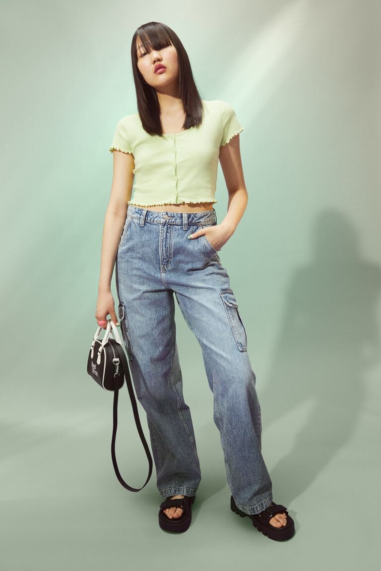 

Ребристый топ H&M, светло-зеленый