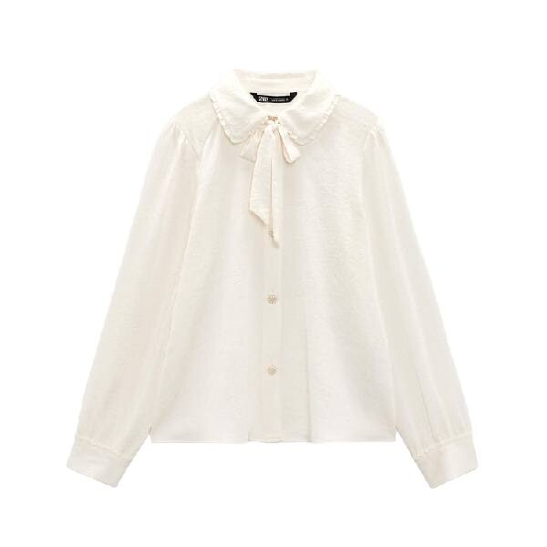 

Блузка Zara Buttoned With Bow, кремовый