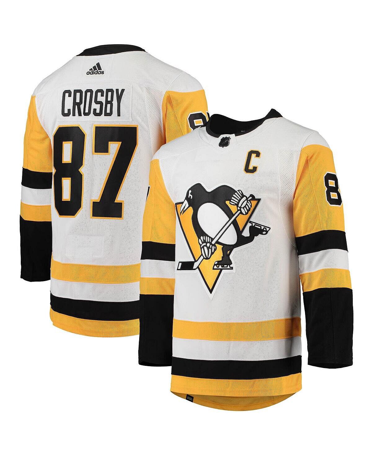 

Мужская футболка sidney crosby white pittsburgh penguins away captain patch primegreen authentic pro player jersey adidas, белый
