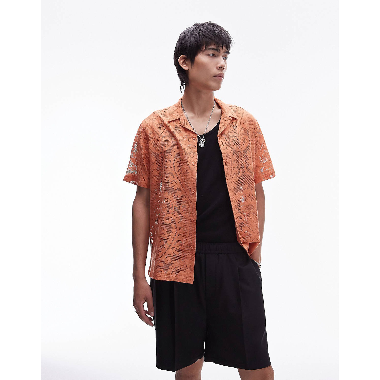 Рубашка Topman Short-Sleeved Loose-Fitting, оранжевый рубашка zara loose fitting кремовый