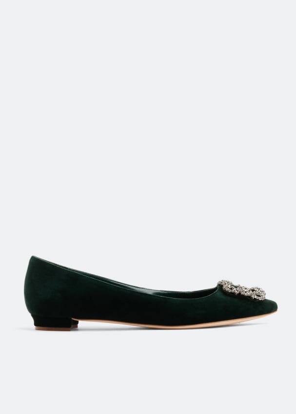 

Балетки MANOLO BLAHNIK Hangisi velvet flats, зеленый