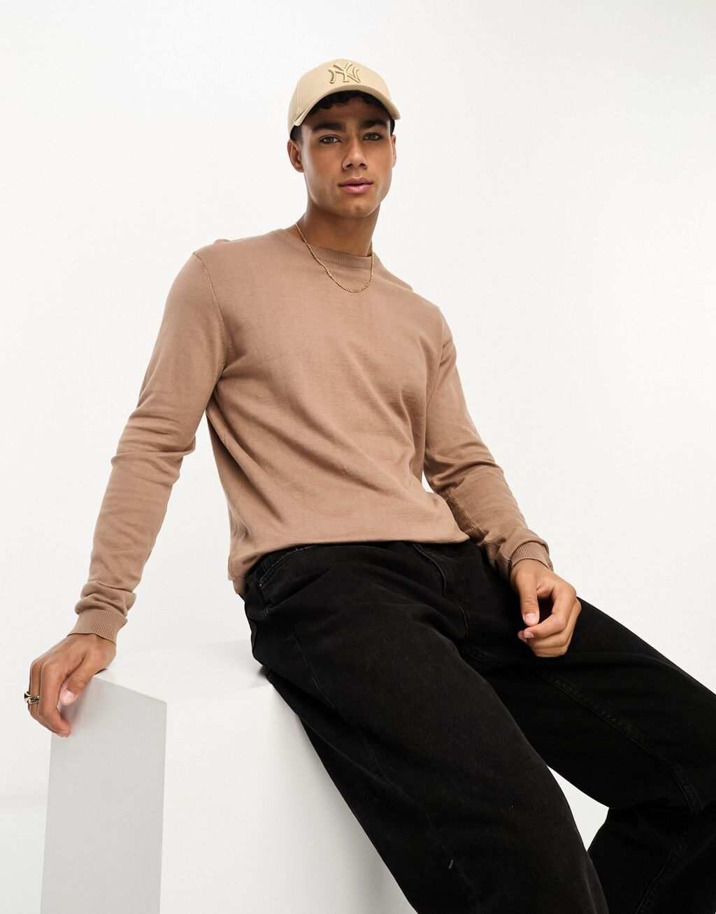 

Коричневый вязаный хлопковый джемпер ASOS DESIGN