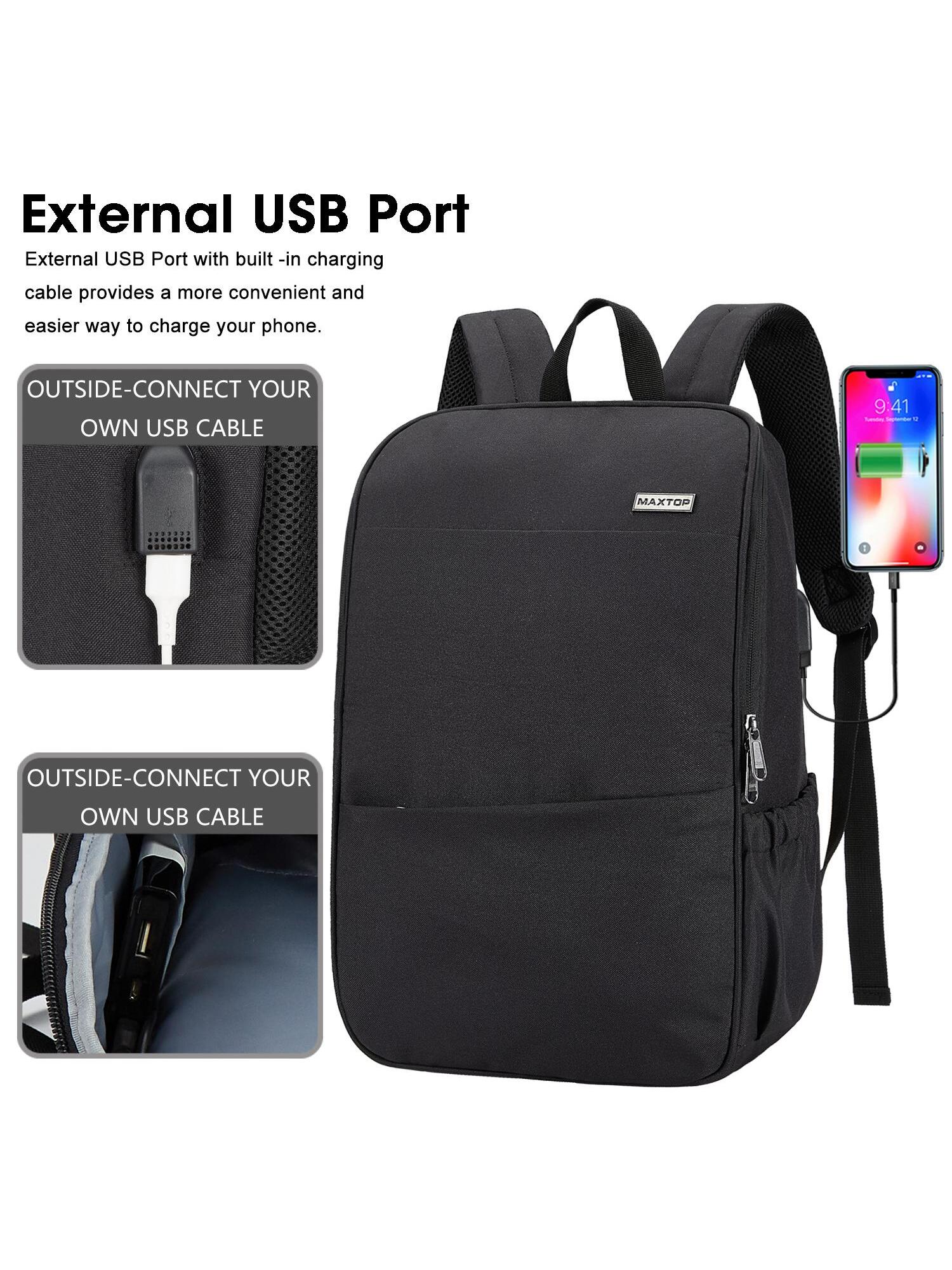 цена MAXTOP Рюкзак для ноутбука для студенческого компьютера с глубоким хранением и USB-портом для зарядки Подходит для 16-дюймового ноутбука, черный