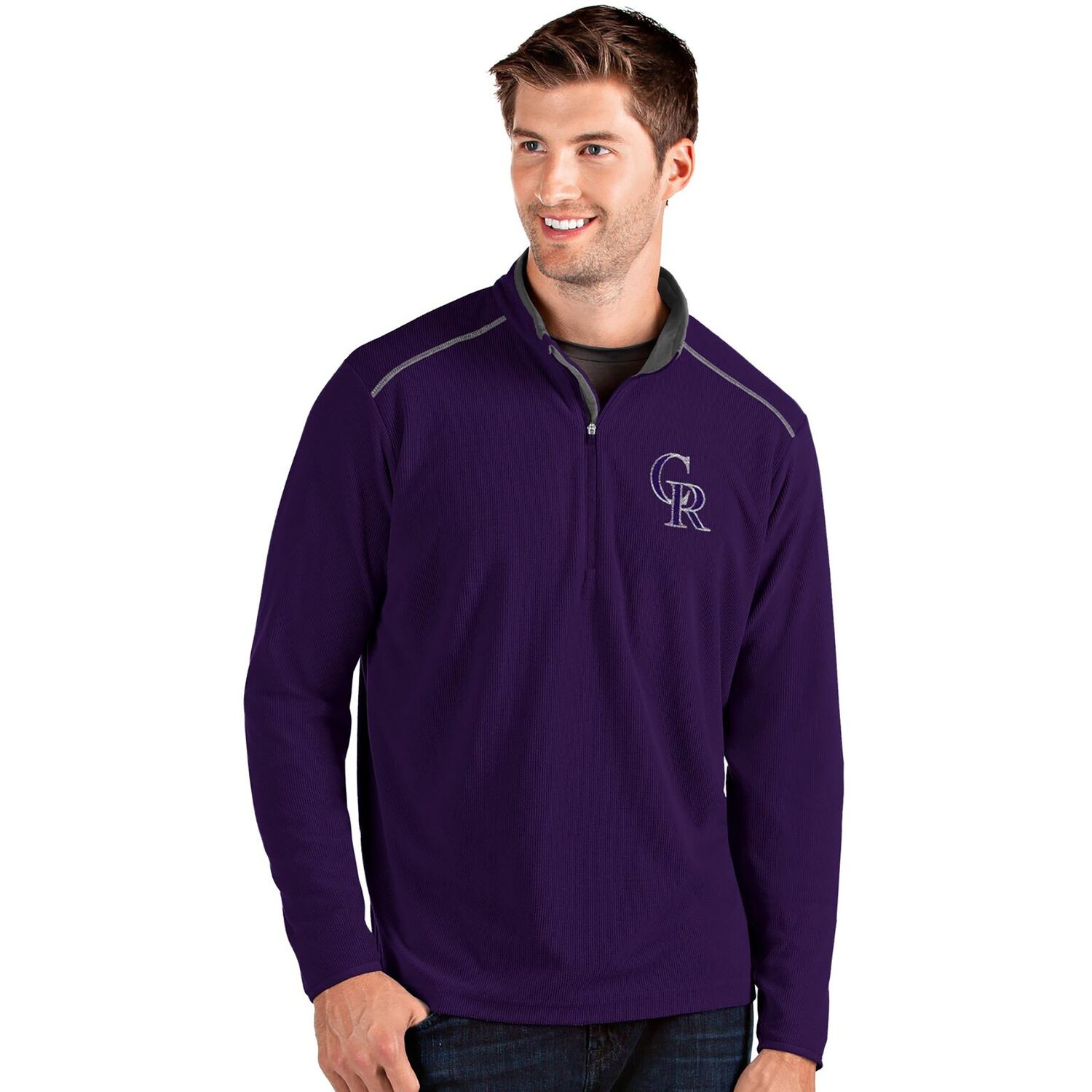 

Мужской пуловер с молнией без четверти Antigua Colorado Rockies Purple Glacier