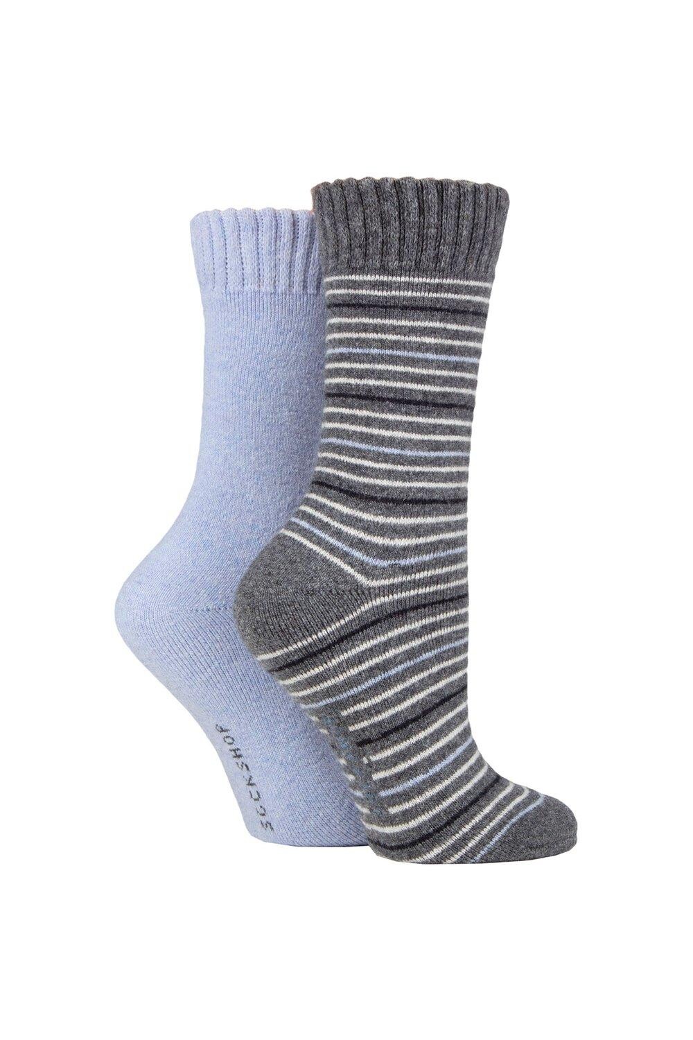 

2 пары однотонных и полосатых носков из смеси шерсти SOCKSHOP, синий