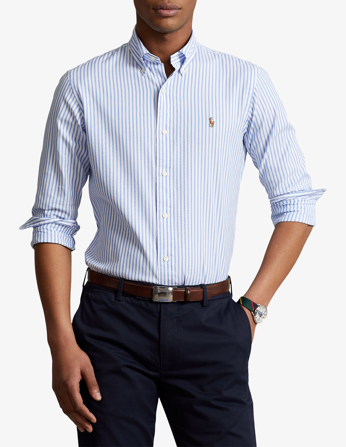 

Оксфордская рубашка в полоску стрейч Ralph Lauren, синий