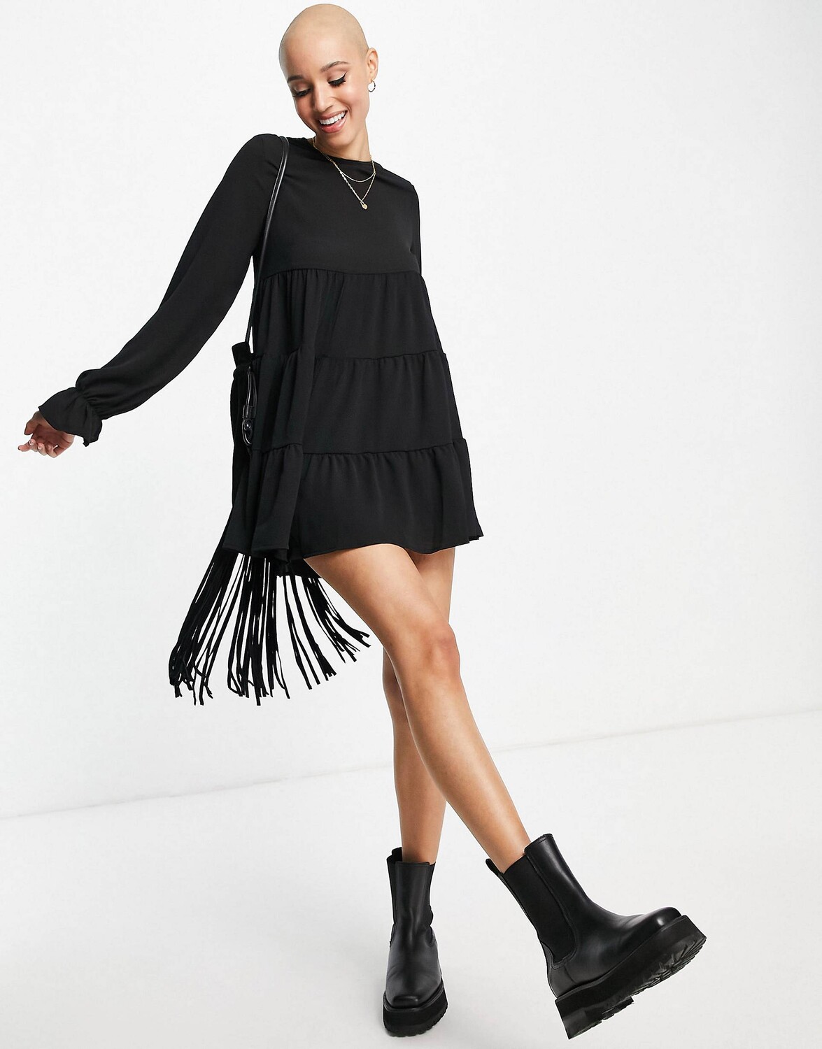 

Черный многослойный комбинезон из хлопкового крепа ASOS DESIGN