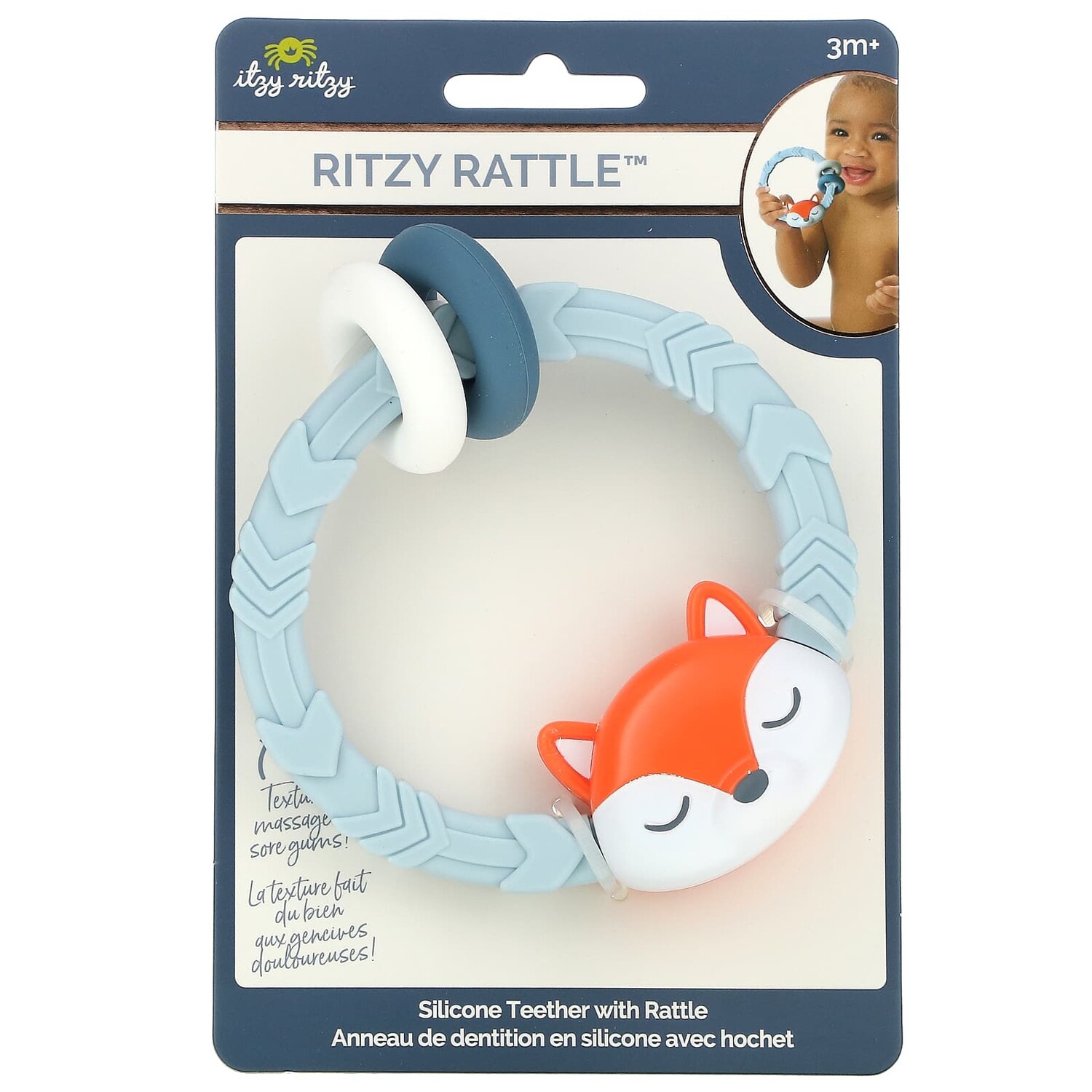 

Ritzy Rattle, силиконовый прорезыватель с погремушкой, для детей от 3 месяцев, лисичка, 1 шт. itzy ritzy