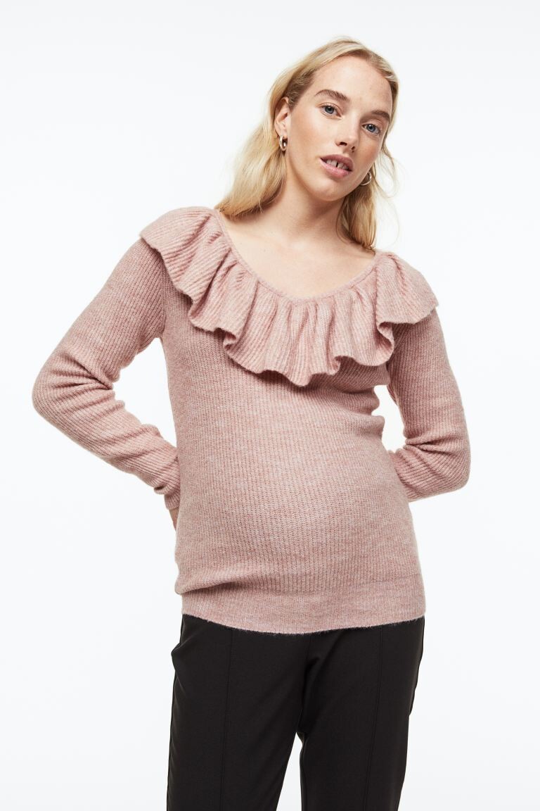

МАМА Свитер с оборками H&M, пудрово-розовый