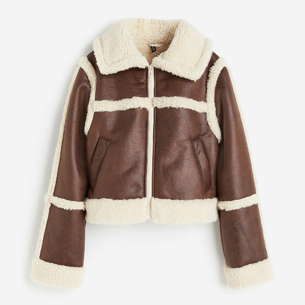 Куртка H&M Teddy-lined, коричневый куртка uniqlo pile lined teddy бежевый
