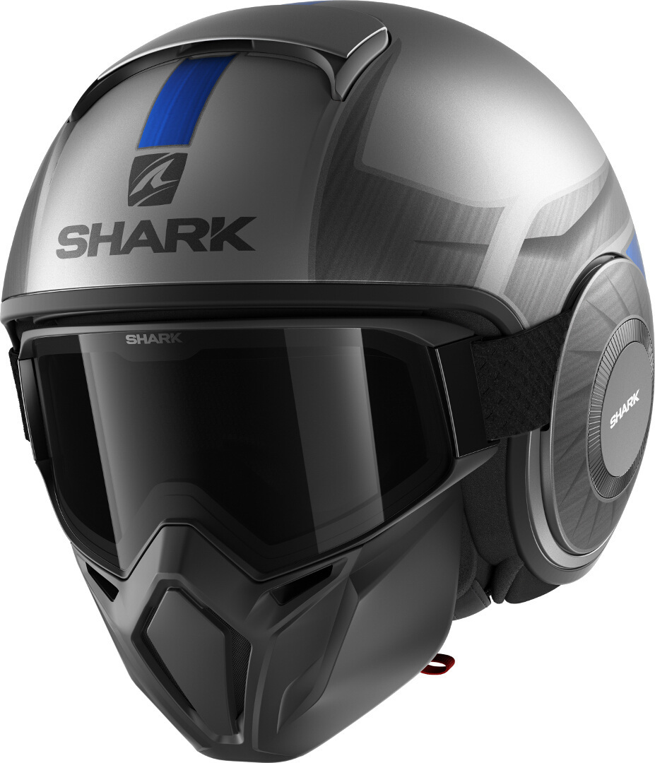 Шлем Shark Street-Drak Tribute RM со съемной подкладкой, синий/черный шлем street drak tribute rm shark антрацит хром синий