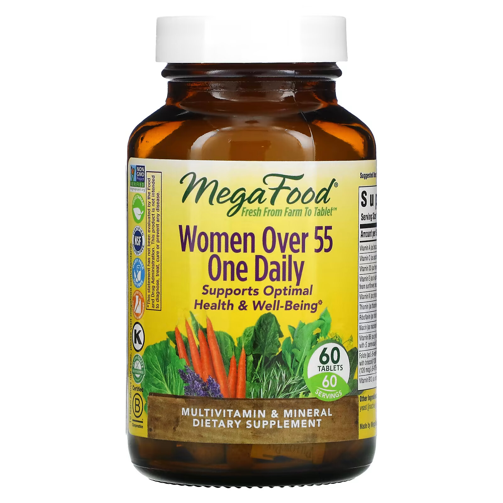 MegaFood, Women Over 55, мультивитамины для женщин старше 55 лет, для приема один раз в день, 60 таблеток мультивитамины для мужчин старше 55 лет один раз в день 60 таблеток megafood