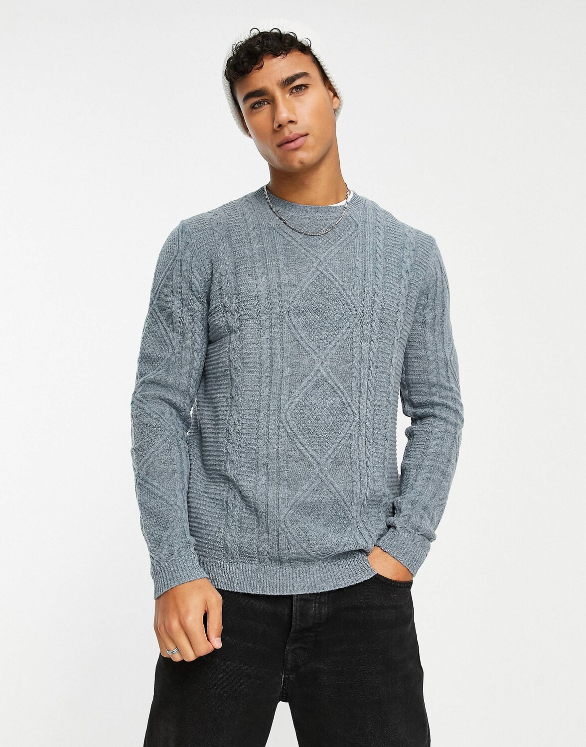 

Синий джемпер из овечьей шерсти с круглым вырезом ASOS DESIGN