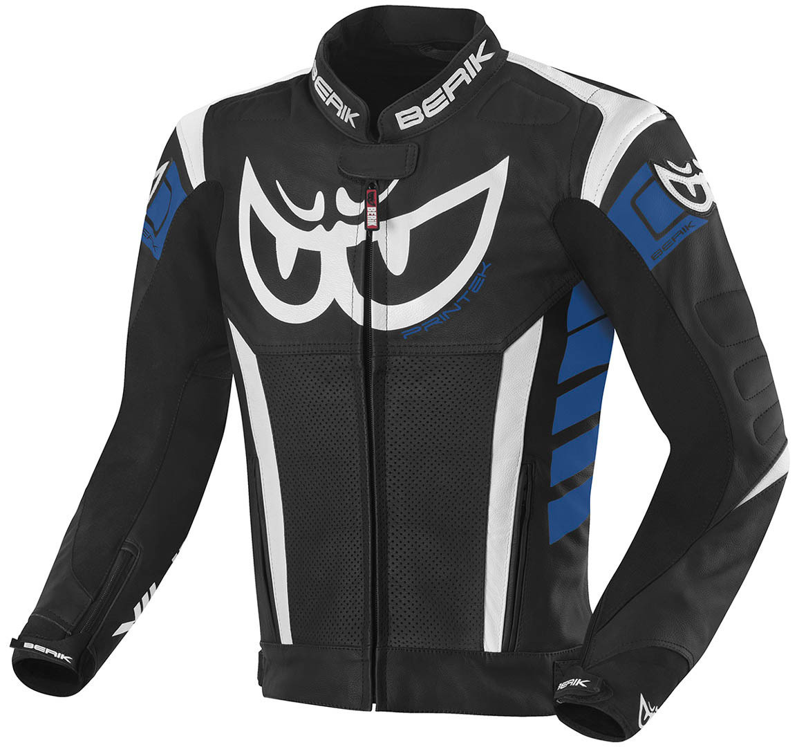 Мотоциклетная кожаная куртка Berik Zacura с регулируемой талией, черный/белый/синий