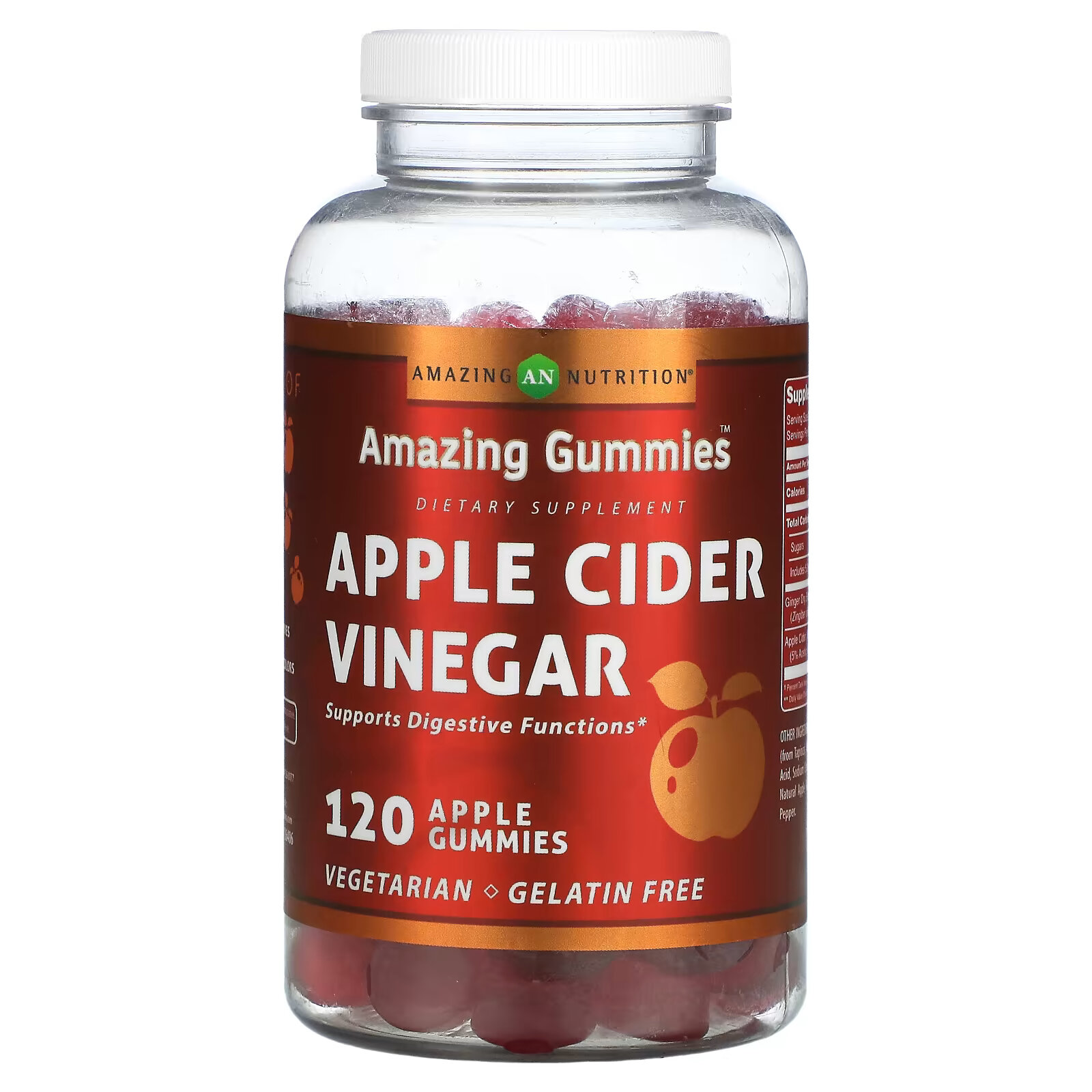 Amazing Nutrition, Amazing Gummies, яблочный уксус, яблоко, 120 жевательных таблеток kal яблочный уксус зеленое яблоко 500 мг 60 жевательных таблеток