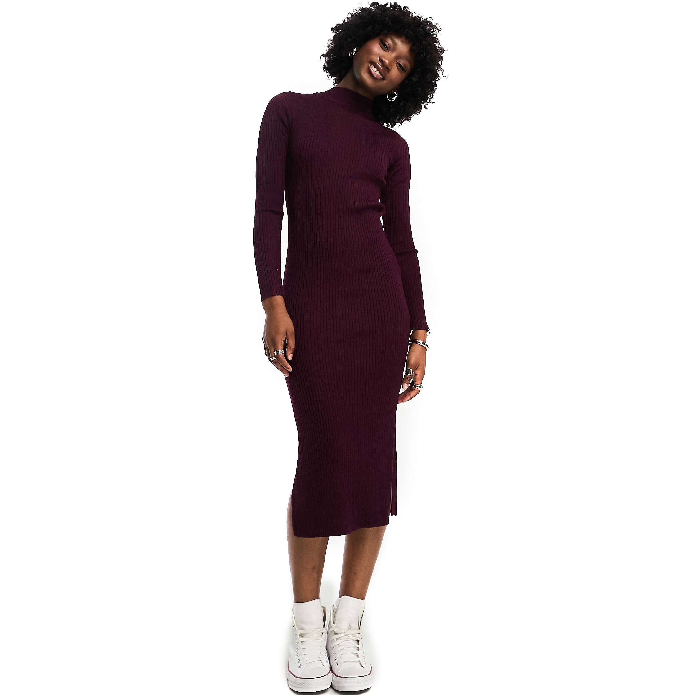 цена Платье New Look Ribbed Knitted With Side Split, бордово-фиолетовый
