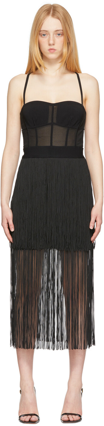

Черное платье-бюстье с бахромой Herve Leger, Черный