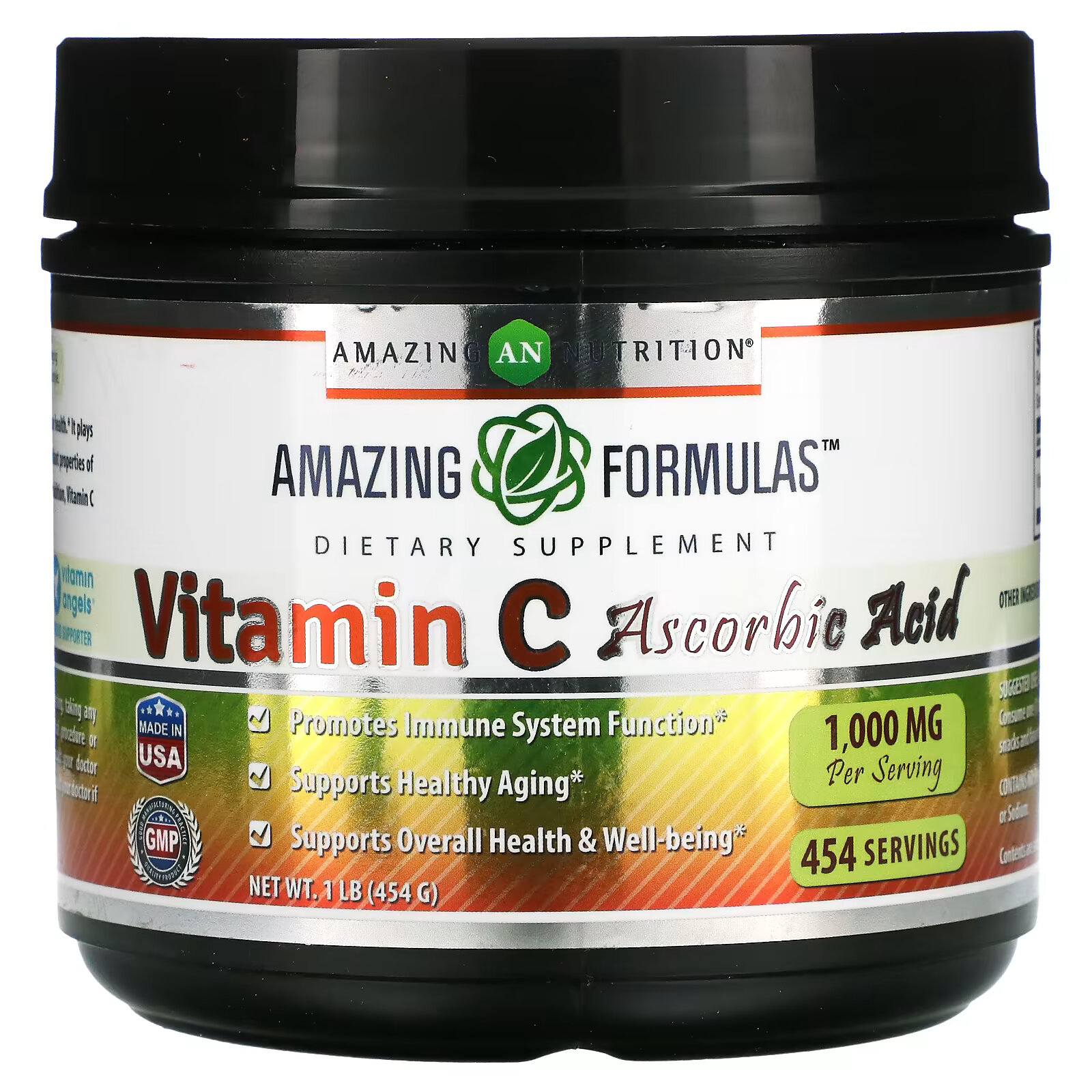 Amazing Nutrition, Витамин C аскорбиновая кислота, 1000 мг, 454 г (1 фунт) amazing nutrition витамин c аскорбиновая кислота 1000 мг 454 г 1 фунт