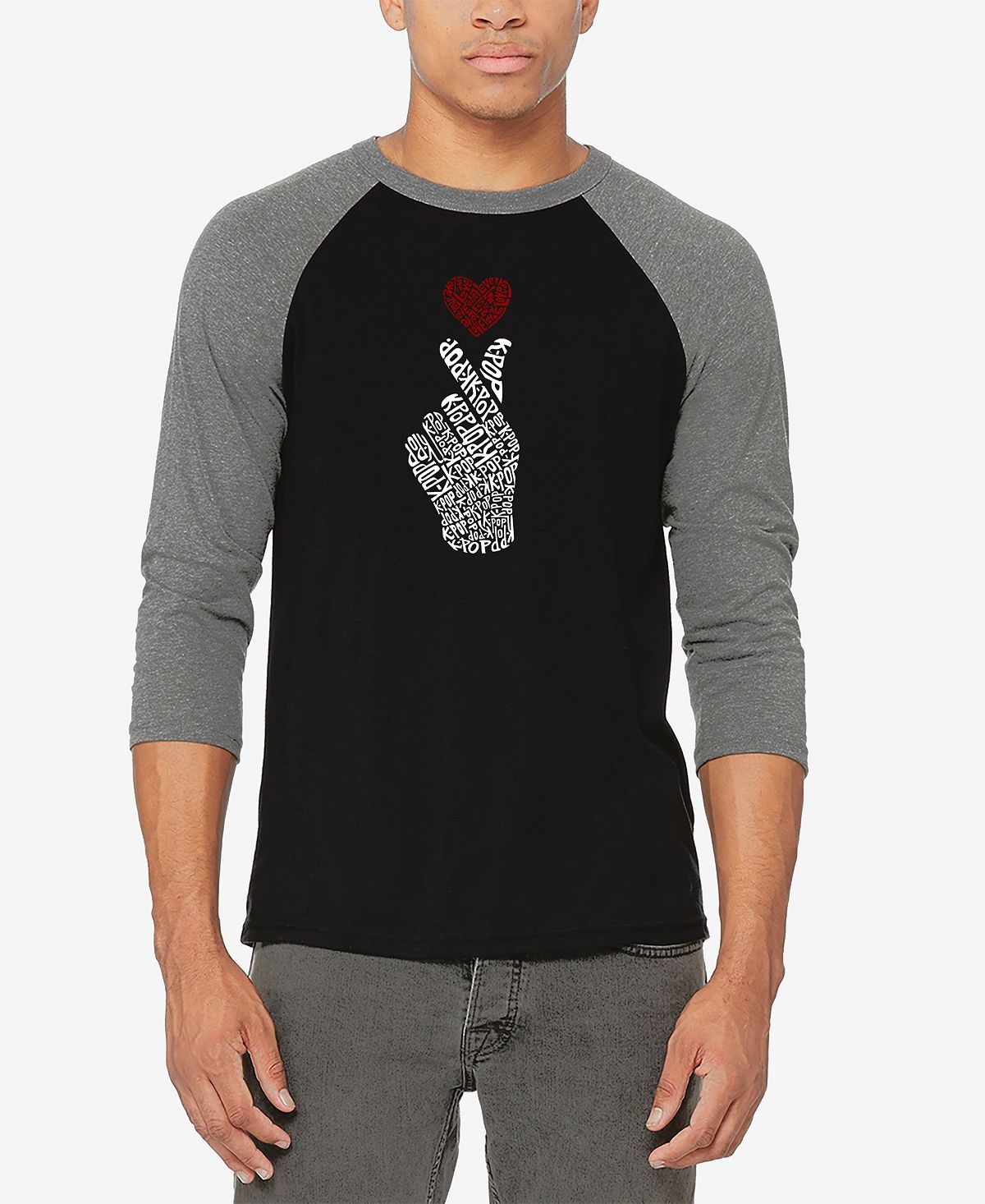Мужская бейсбольная футболка реглан с рукавом 3/4 k-pop word art футболка LA Pop Art, мульти