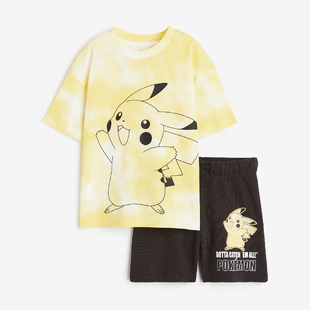 

Комплект, футболка + шорты H&M x Pokémon Printed, желтый/черный