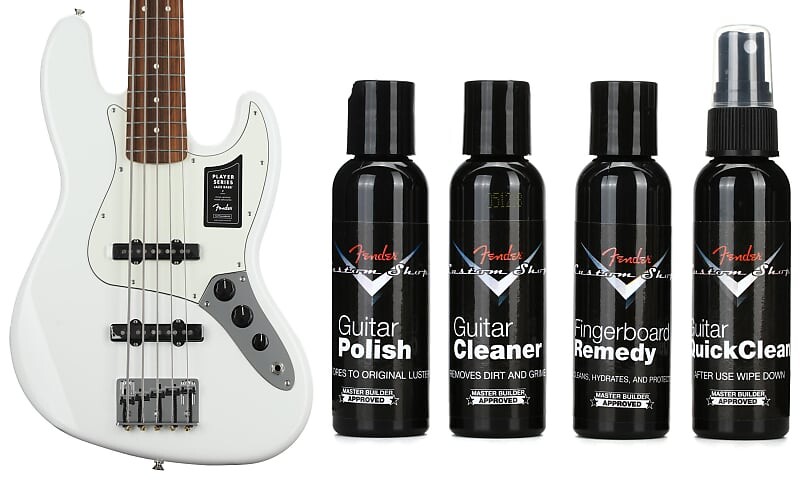 

Fender Player Jazz Bass V — полярно-белый с накладкой на гриф Pau Ferro в комплекте с Fender Custom Shop Deluxe Guitar Care System — 4 шт. в упаковке 0149953515=1 0990539000=1