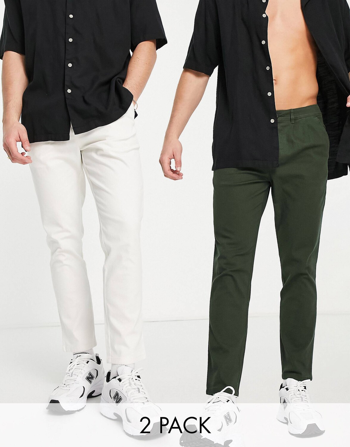 

2 пары брюк-сигарет в кремово-белом цвете и цвете хаки ASOS DESIGN