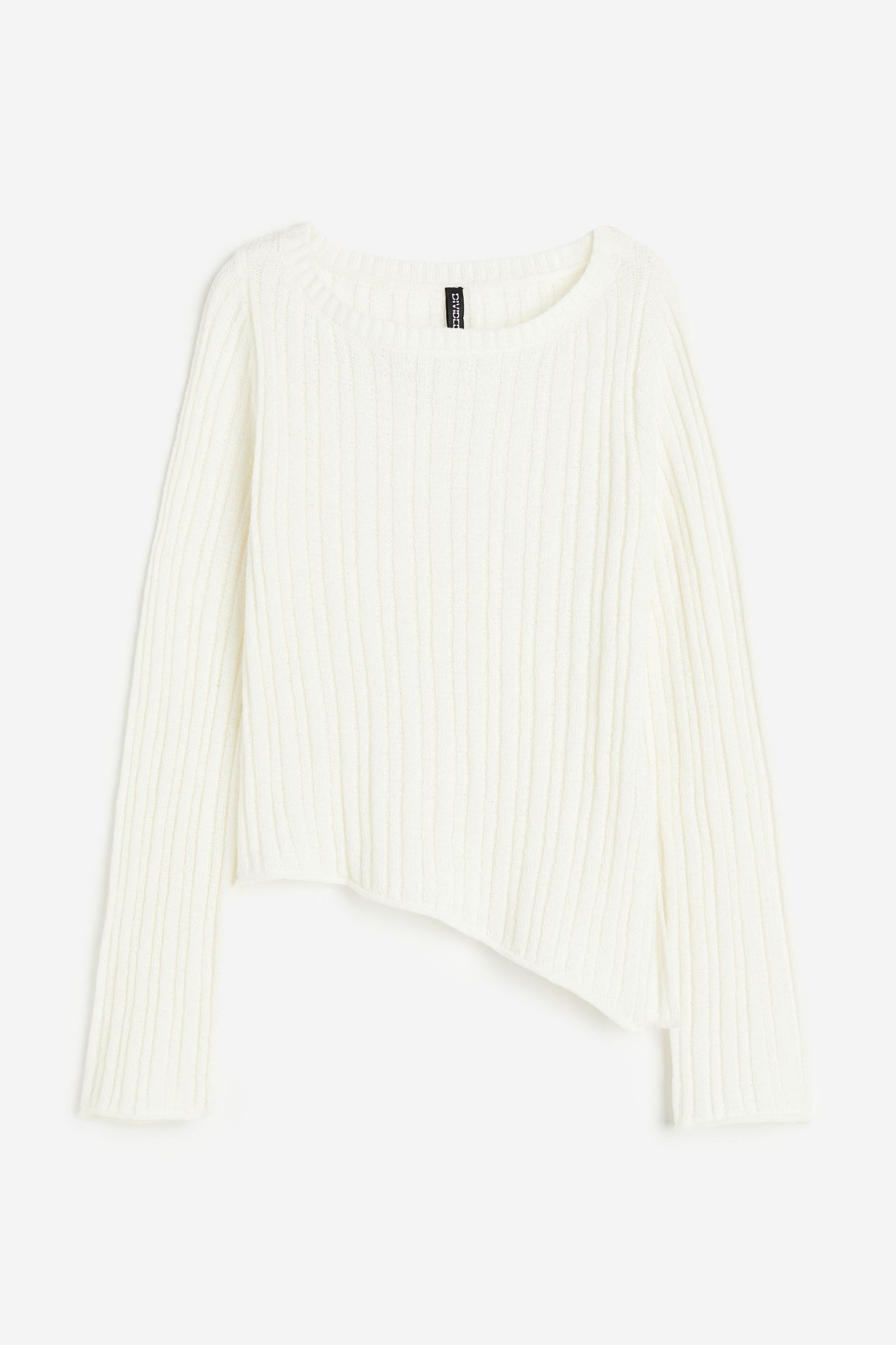 Свитер H&M Asymmetric Hem, белый пуловер с круглым вырезом из трикотажа xs черный