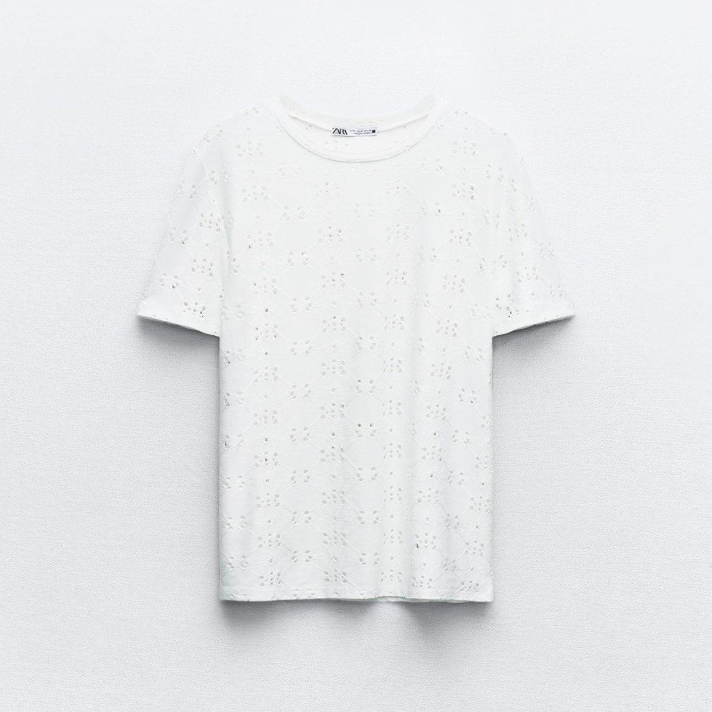 Футболка Zara Cutwork Embroidery, белый футболка zara embroidery limited edition белый