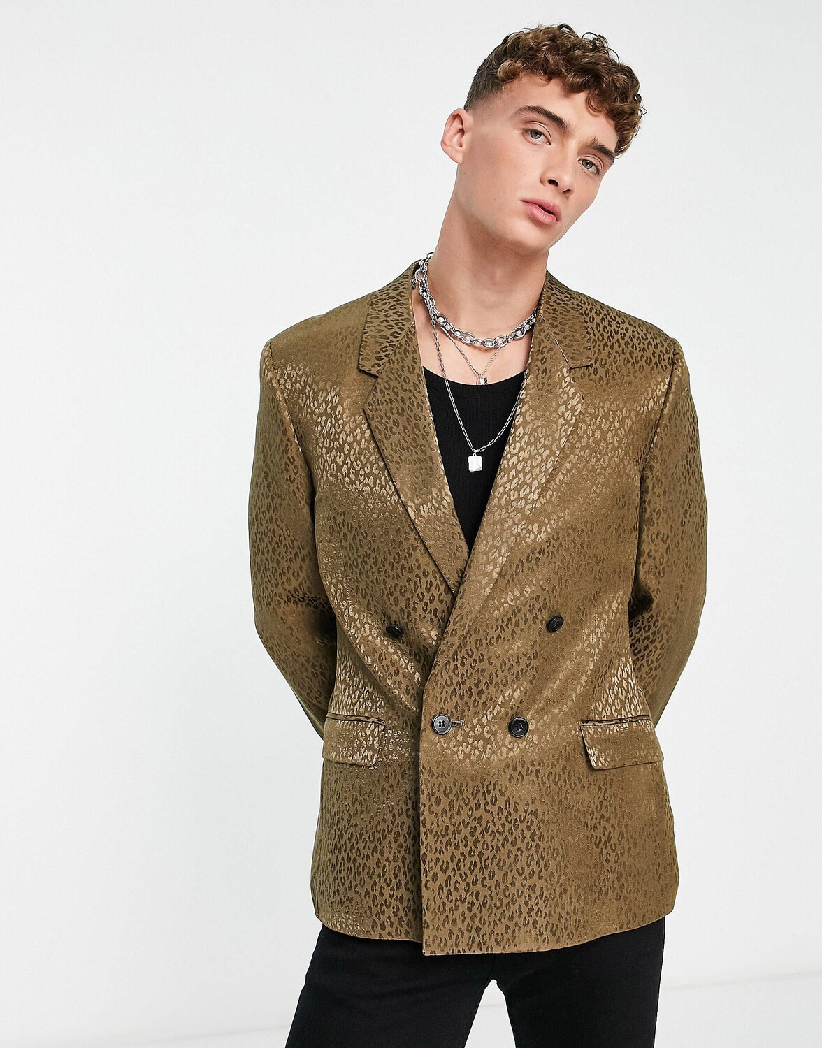 

Узкий блейзер цвета хаки с леопардовым принтом ASOS DESIGN