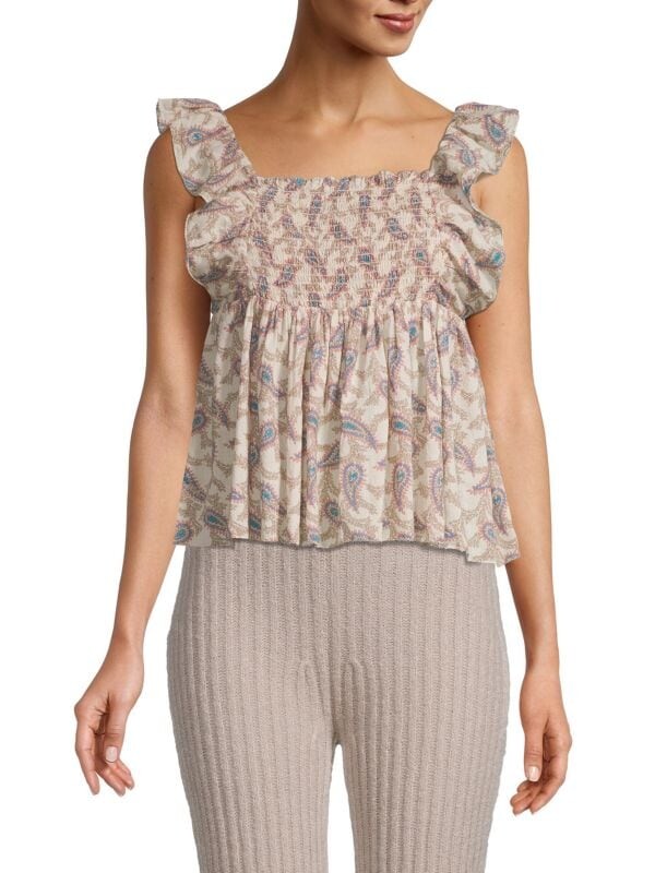

Присборенный топ с принтом пейсли Saks Fifth Avenue Natural paisley