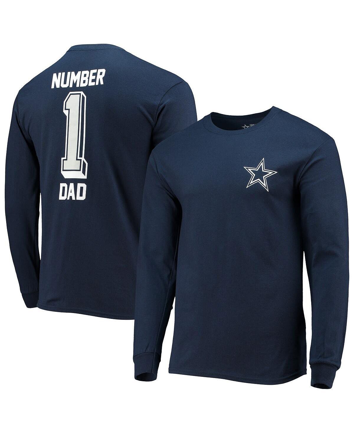 Мужская фирменная темно-синяя футболка с длинным рукавом dallas cowboys #1 dad dad Fanatics, синий