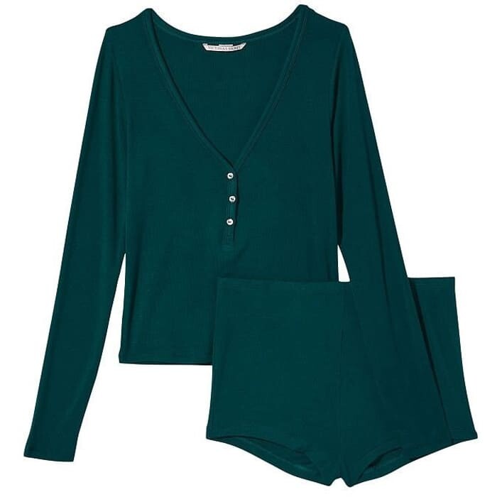 

Пижама Victoria's Secret Ribbed Modal Henley, темно-зеленый
