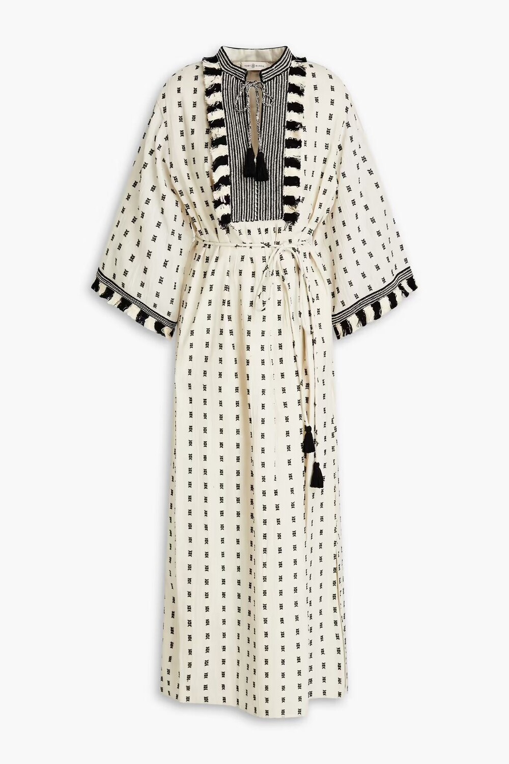 

Хлопковый кафтан с кисточками и вышивкой Tory Burch, слоновая кость